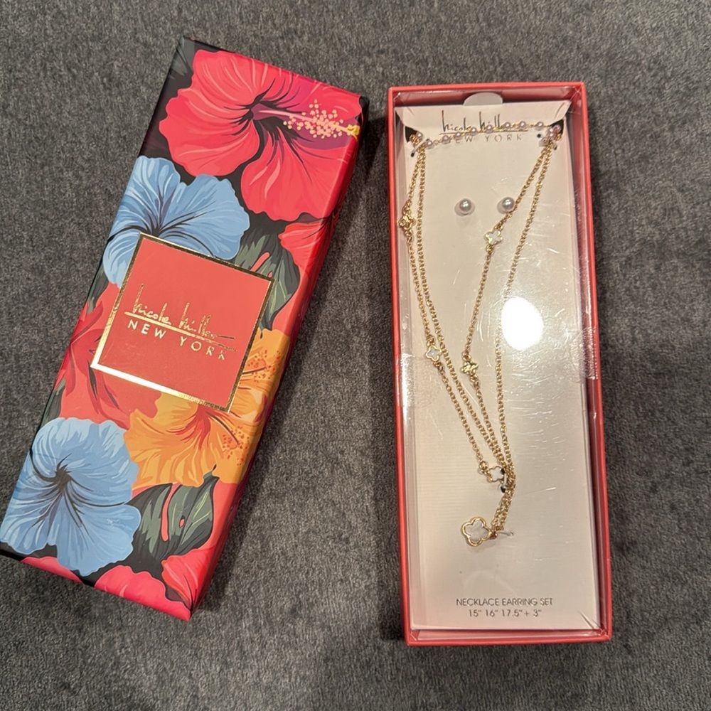Nicole Miller New York- NEW Layered Necklace & Pearl Stud Earring Set - Picture 10 of 10